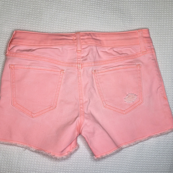 Gap Girls 10 Flamingo Pink Stretch Denim Distressed Cutoff Jean Shorts - Picture 2 of 3